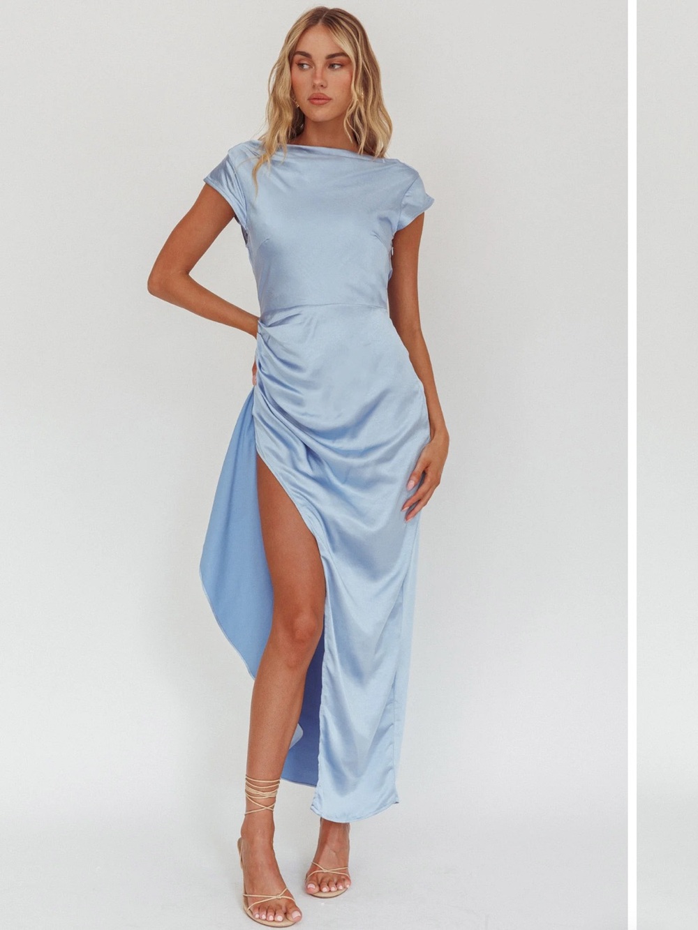 Saints and Secrets Blue Grecian Satin Dress